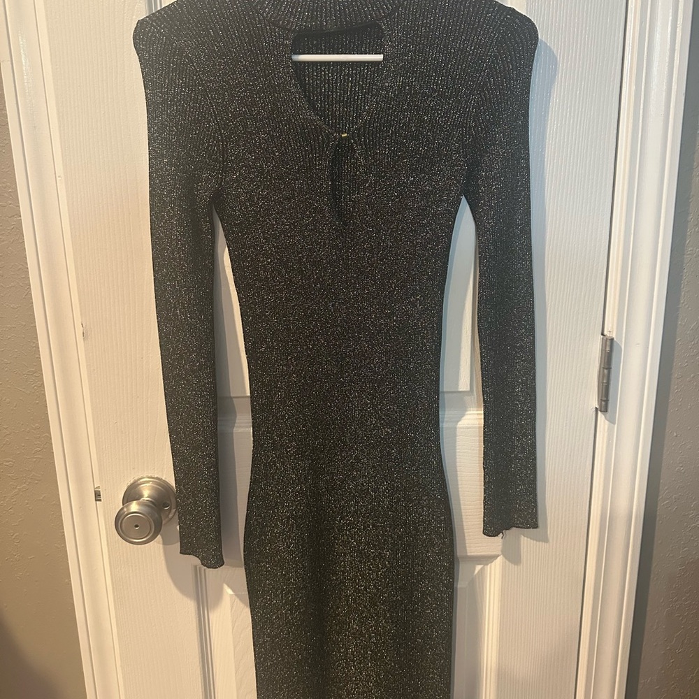 River Island Black Shimmer Long Sleeve Dress